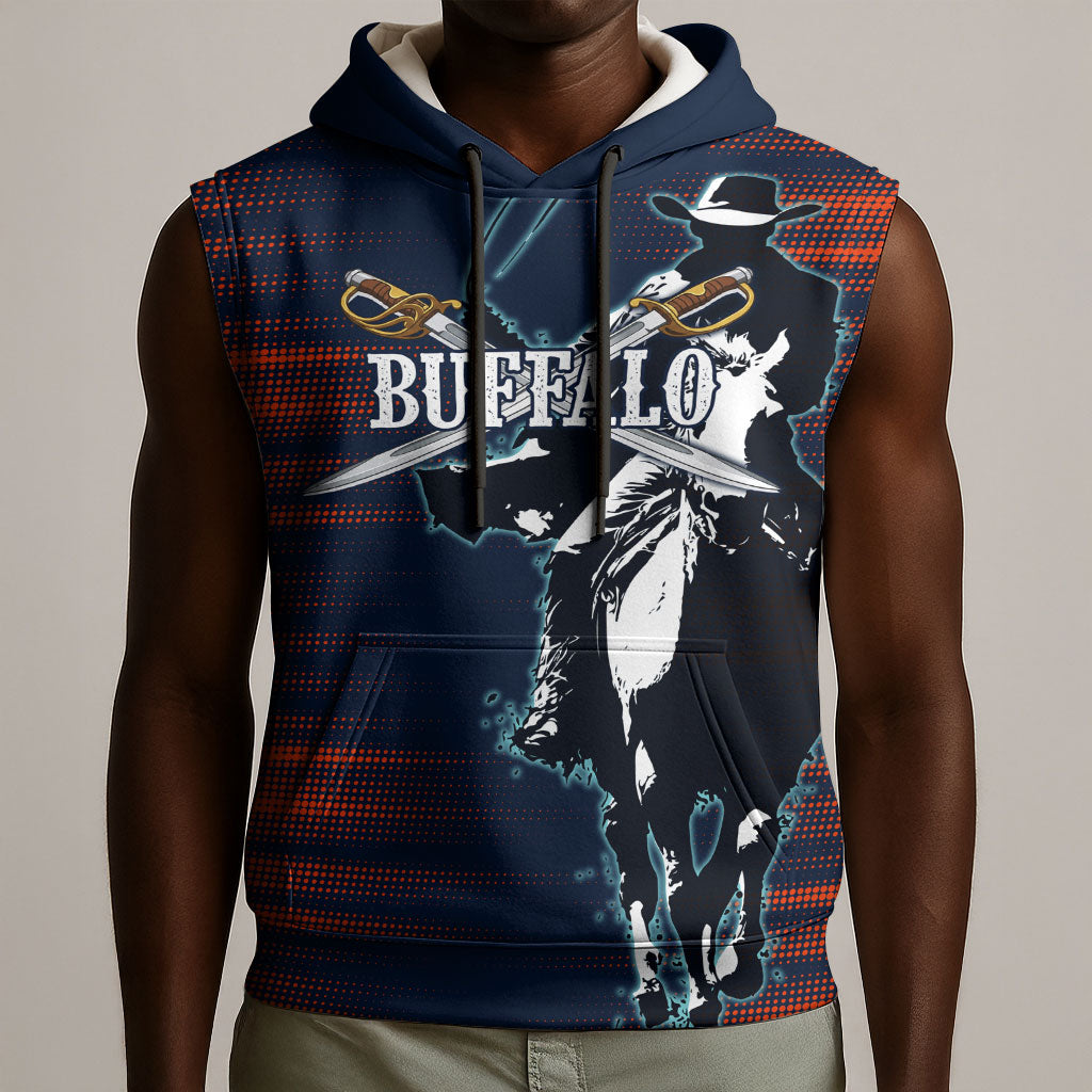 Buffalo Soldiers Fierce And Fearless Cavalry Sleeveless Hoodie Half Face Soldier And Bison Halftone Graphic Art