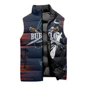 Buffalo Soldiers Fierce And Fearless Cavalry Sleeveless Puffer Jacket Half Face Soldier And Bison Halftone Graphic Art