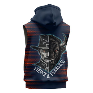Buffalo Soldiers Fierce And Fearless Cavalry Sleeveless Zip Hoodie Half Face Soldier And Bison Halftone Graphic Art