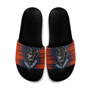 Buffalo Soldiers Fierce And Fearless Cavalry Slide Sandals Half Face Soldier And Bison Halftone Graphic Art