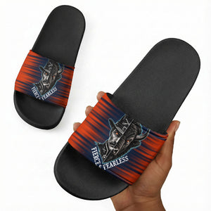 Buffalo Soldiers Fierce And Fearless Cavalry Slide Sandals Half Face Soldier And Bison Halftone Graphic Art