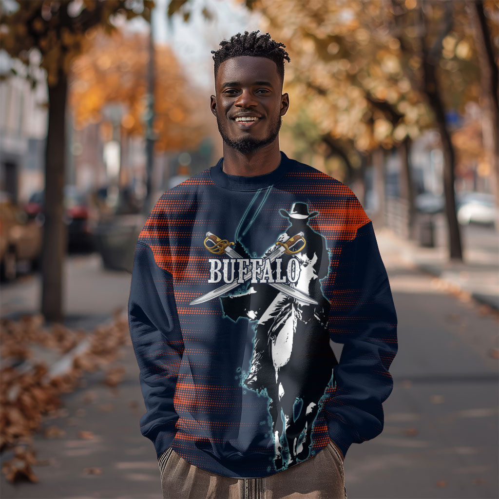 Buffalo Soldiers Fierce And Fearless Cavalry Sweatshirt Half Face Soldier And Bison Halftone Graphic Art