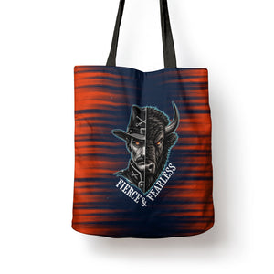 Buffalo Soldiers Fierce And Fearless Cavalry Tote Bag Half Face Soldier And Bison Halftone Graphic Art