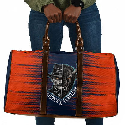 Buffalo Soldiers Fierce And Fearless Cavalry Travel Bag Half Face Soldier And Bison Halftone Graphic Art