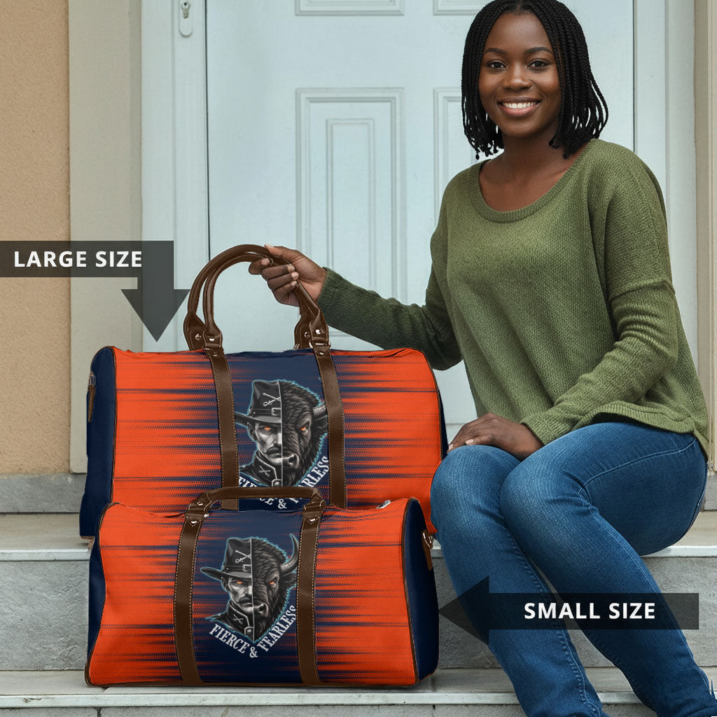Buffalo Soldiers Fierce And Fearless Cavalry Travel Bag Half Face Soldier And Bison Halftone Graphic Art