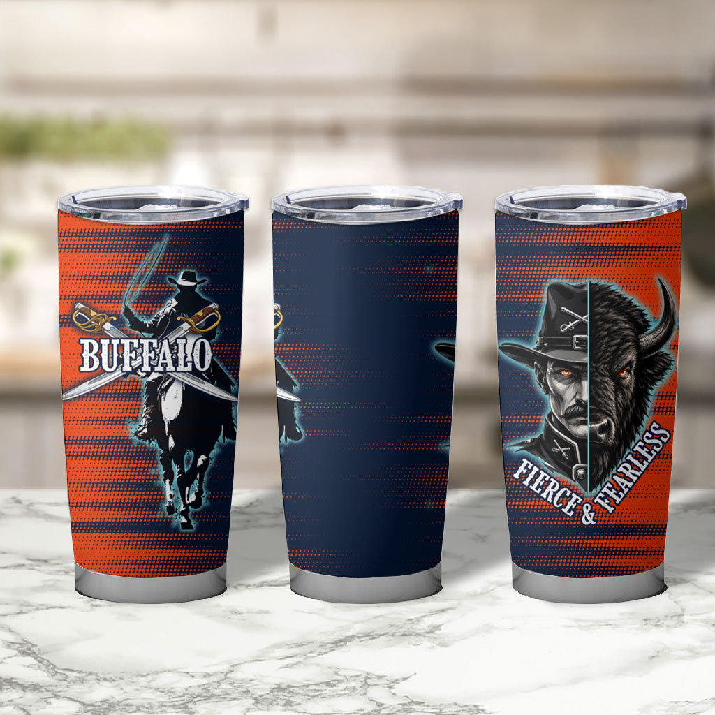 Buffalo Soldiers Fierce And Fearless Cavalry Tumbler Cup Half Face Soldier And Bison Halftone Graphic Art