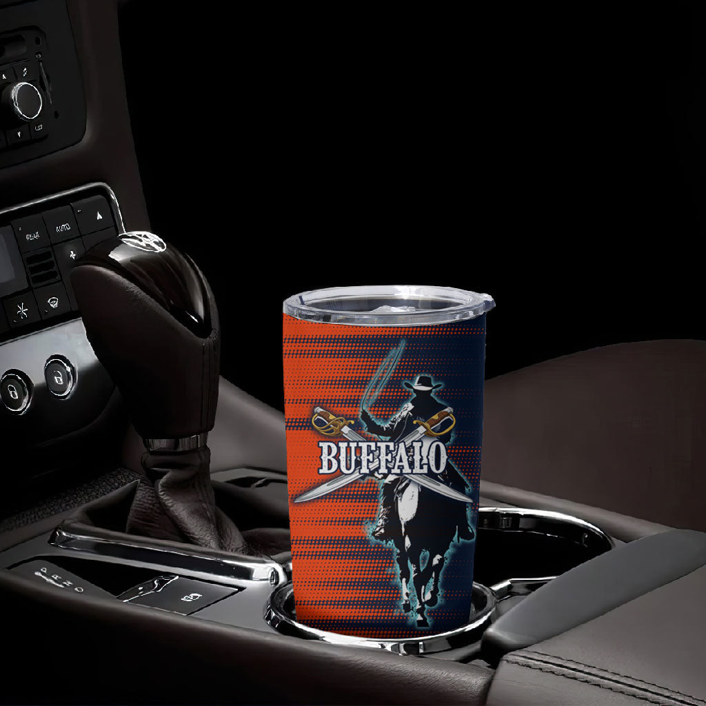 Buffalo Soldiers Fierce And Fearless Cavalry Tumbler Cup Half Face Soldier And Bison Halftone Graphic Art