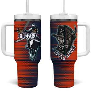 Buffalo Soldiers Fierce And Fearless Cavalry Tumbler With Handle Half Face Soldier And Bison Halftone Graphic Art