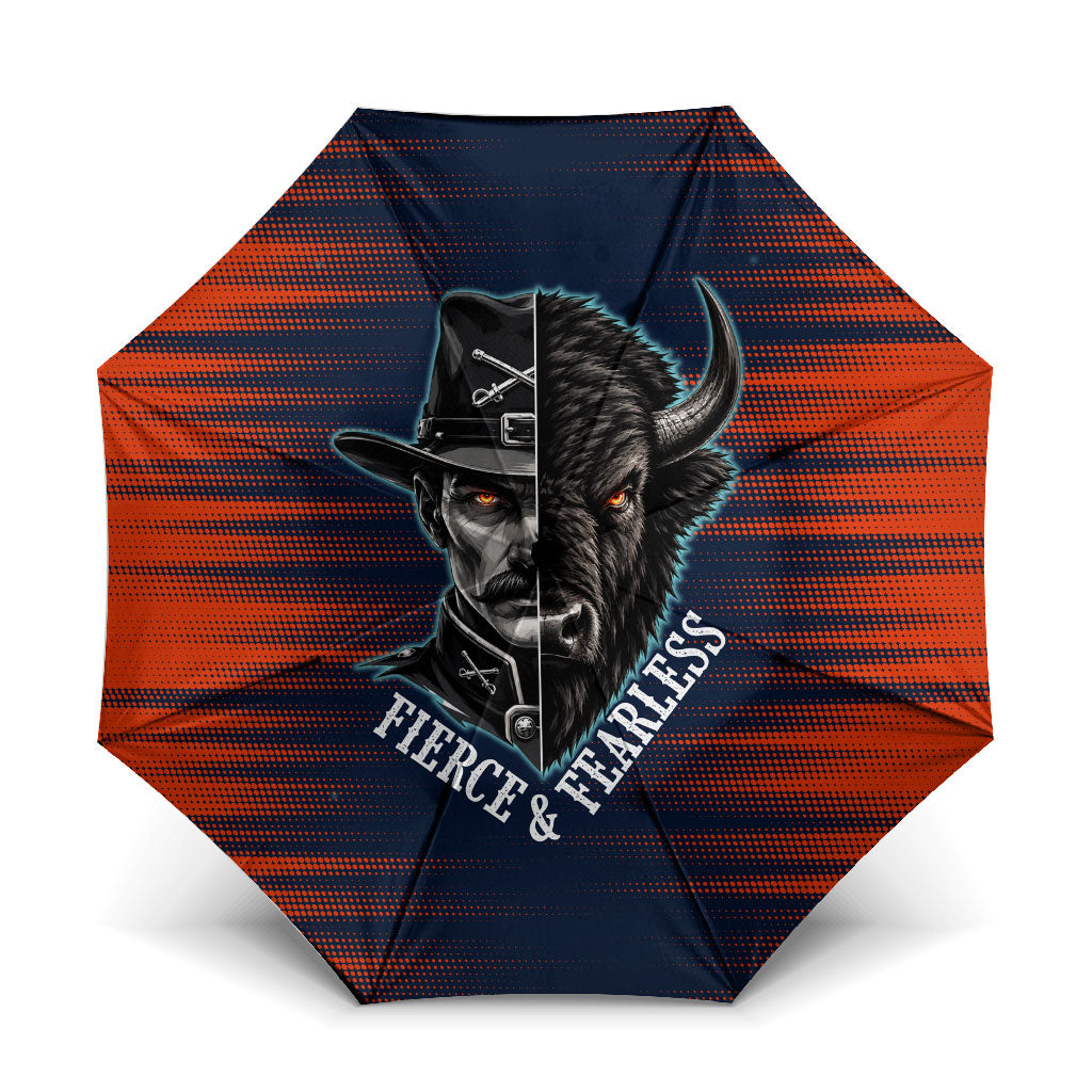 Buffalo Soldiers Fierce And Fearless Cavalry Umbrella Half Face Soldier And Bison Halftone Graphic Art