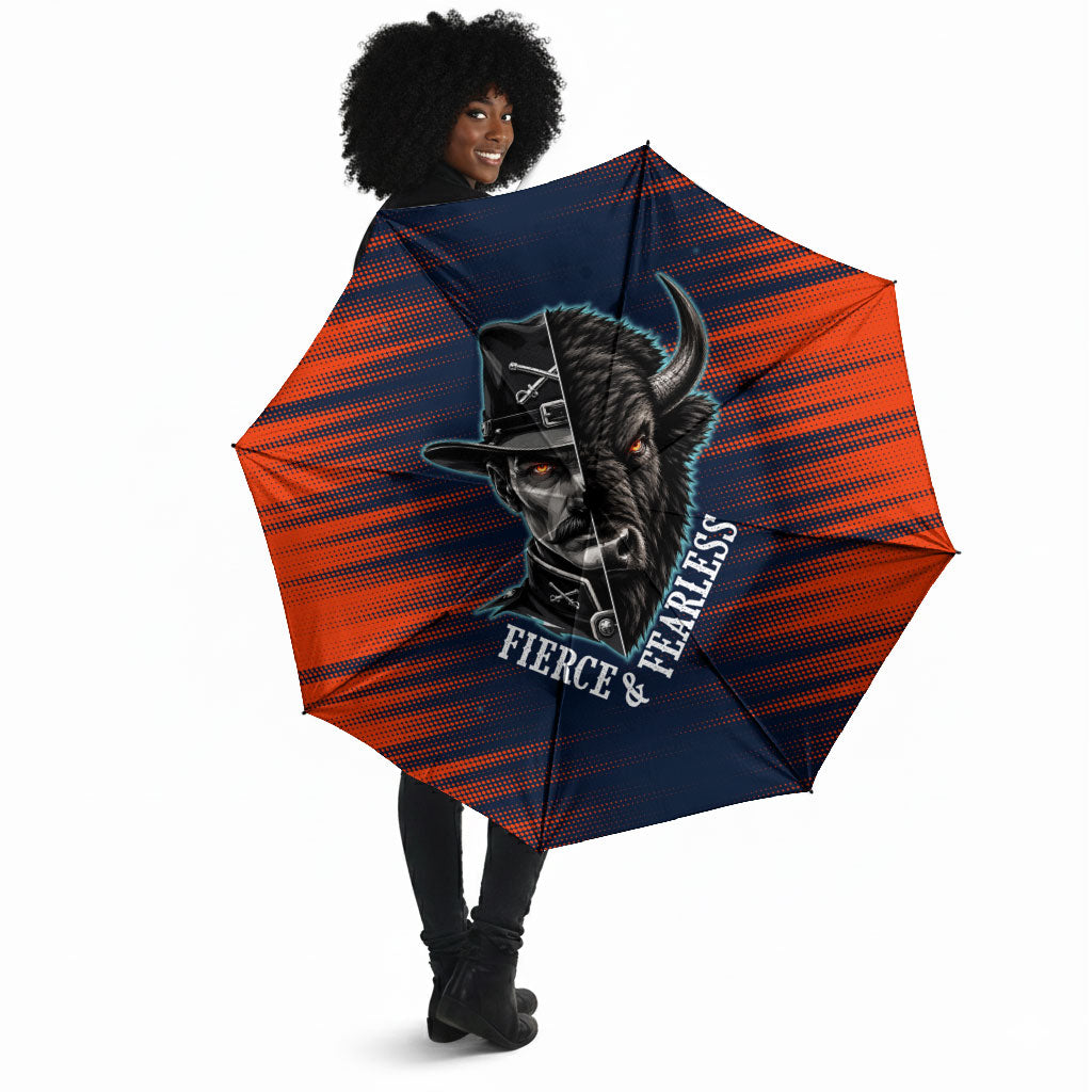Buffalo Soldiers Fierce And Fearless Cavalry Umbrella Half Face Soldier And Bison Halftone Graphic Art