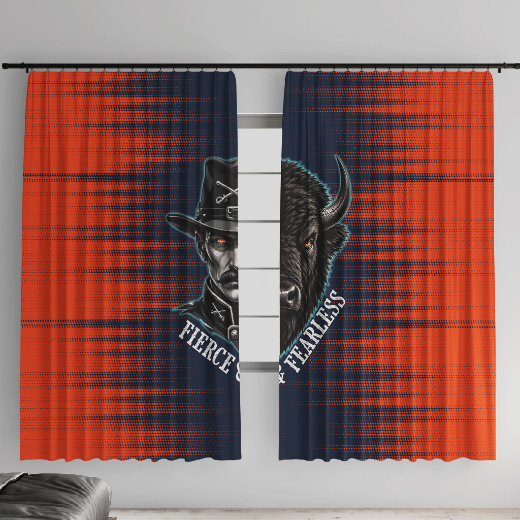 Buffalo Soldiers Fierce And Fearless Cavalry Window Curtain Half Face Soldier And Bison Halftone Graphic Art