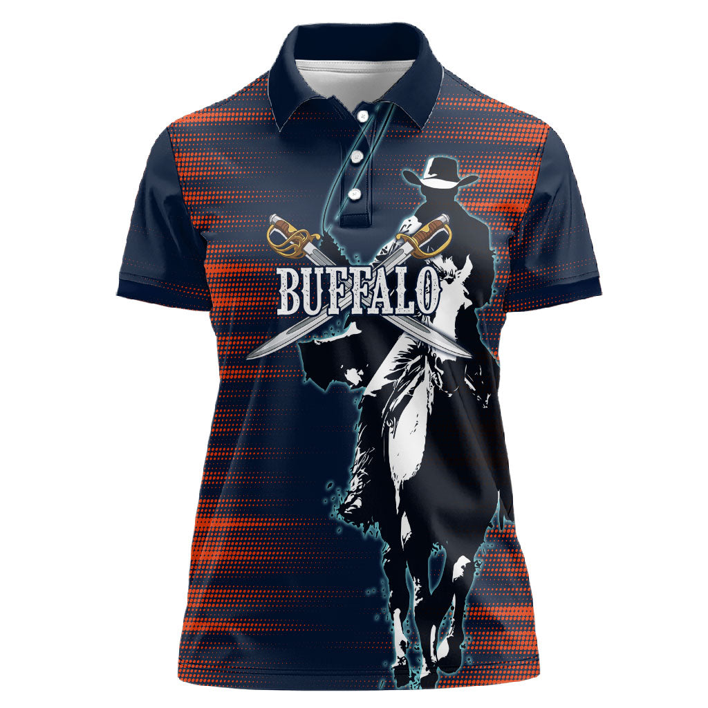 Buffalo Soldiers Fierce And Fearless Cavalry Women Polo Shirt Half Face Soldier And Bison Halftone Graphic Art