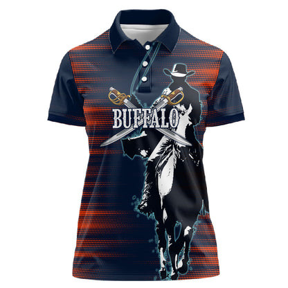 Buffalo Soldiers Fierce And Fearless Cavalry Women Polo Shirt Half Face Soldier And Bison Halftone Graphic Art