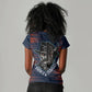 Buffalo Soldiers Fierce And Fearless Cavalry Women V-Neck T-Shirt Half Face Soldier And Bison Halftone Graphic Art