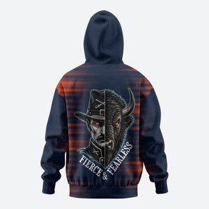 Buffalo Soldiers Fierce And Fearless Cavalry Zip Hoodie Half Face Soldier And Bison Halftone Graphic Art