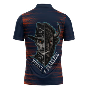 Buffalo Soldiers Fierce And Fearless Cavalry Zipper Polo Shirt Half Face Soldier And Bison Halftone Graphic Art