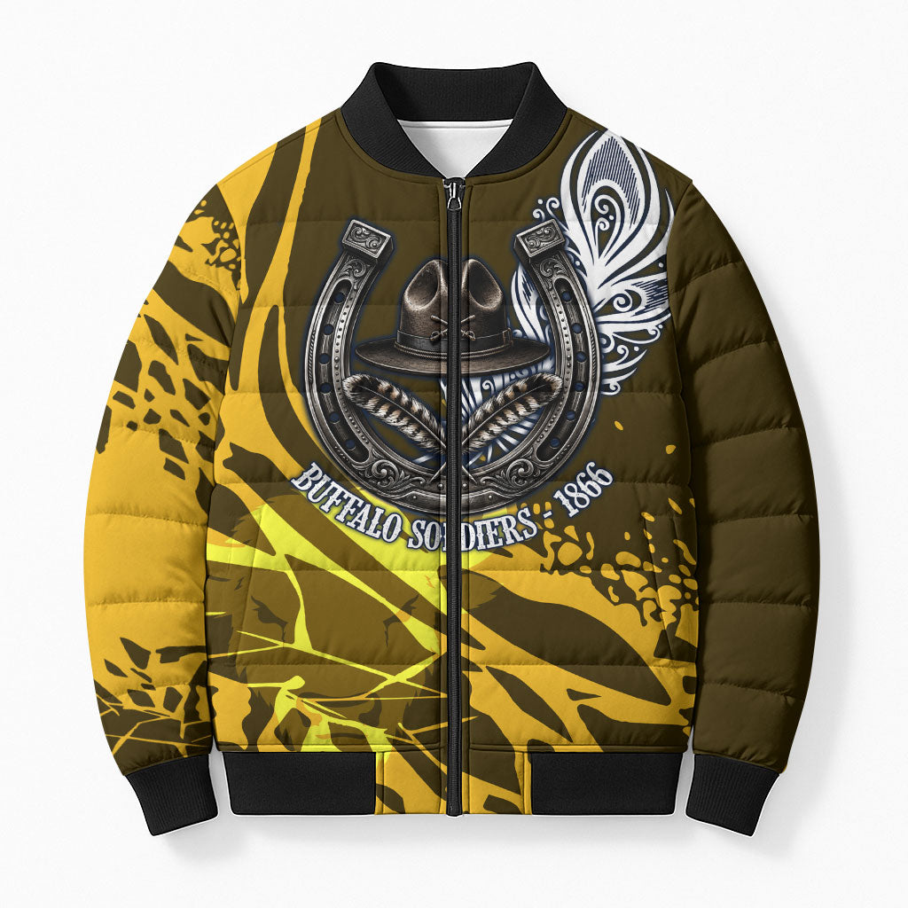 Buffalo Soldiers 9th And 10th Cavalry Regiments Bomber Puffer Jacket Wild And Untamed Vintage Western Horseshoe Graphic Art