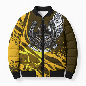 Buffalo Soldiers 9th And 10th Cavalry Regiments Bomber Puffer Jacket Wild And Untamed Vintage Western Horseshoe Graphic Art