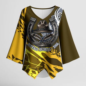 Buffalo Soldiers 9th And 10th Cavalry Regiments Kimono Sleeve Blouse Wild And Untamed Vintage Western Horseshoe Graphic Art
