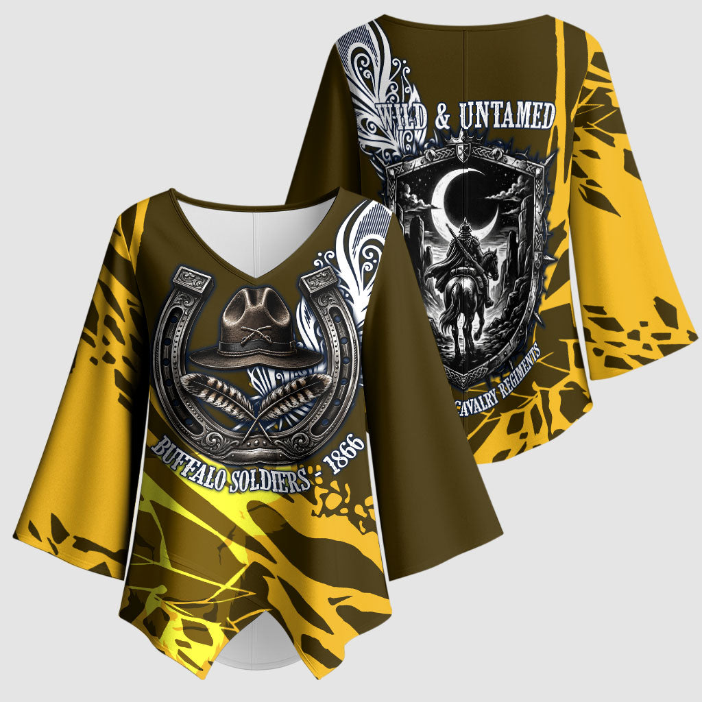 Buffalo Soldiers 9th And 10th Cavalry Regiments Kimono Sleeve Blouse Wild And Untamed Vintage Western Horseshoe Graphic Art