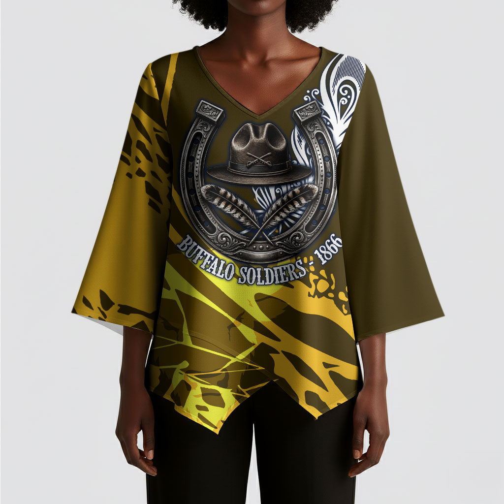 Buffalo Soldiers 9th And 10th Cavalry Regiments Kimono Sleeve Blouse Wild And Untamed Vintage Western Horseshoe Graphic Art
