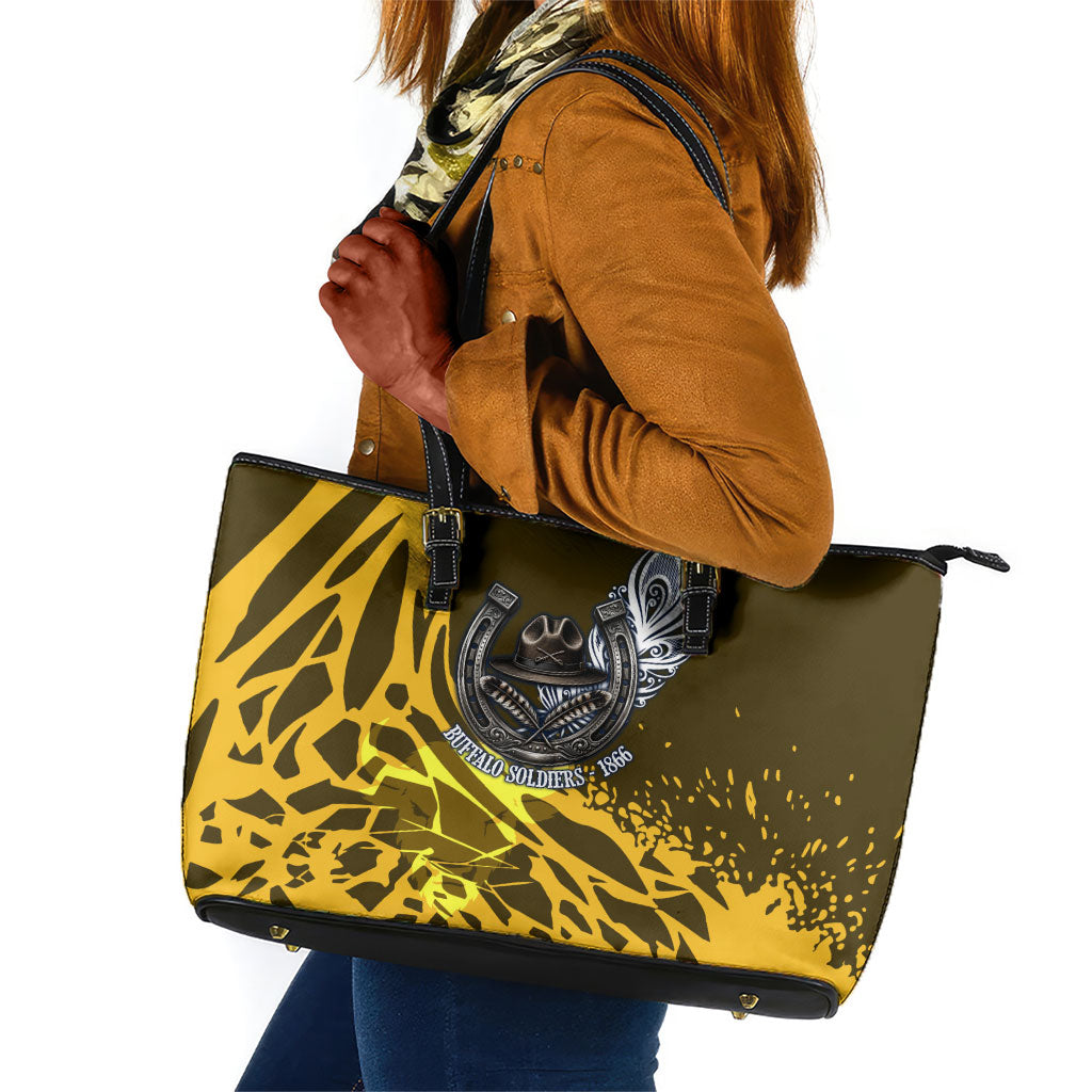 Buffalo Soldiers 9th And 10th Cavalry Regiments Leather Tote Bag Wild And Untamed Vintage Western Horseshoe Graphic Art
