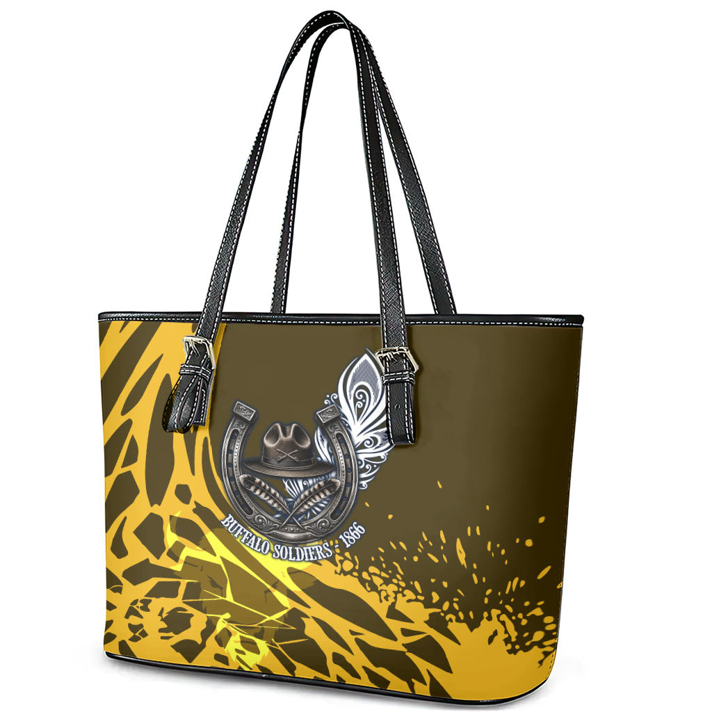 Buffalo Soldiers 9th And 10th Cavalry Regiments Leather Tote Bag Wild And Untamed Vintage Western Horseshoe Graphic Art