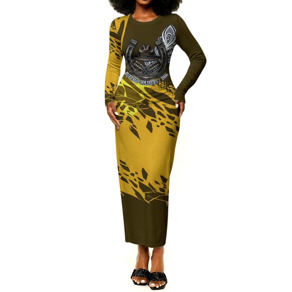 Buffalo Soldiers 9th And 10th Cavalry Regiments Long Sleeve Bodycon Dress Wild And Untamed Vintage Western Horseshoe Graphic Art