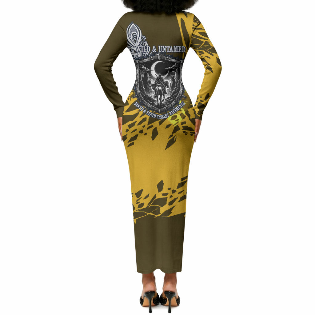 Buffalo Soldiers 9th And 10th Cavalry Regiments Long Sleeve Bodycon Dress Wild And Untamed Vintage Western Horseshoe Graphic Art