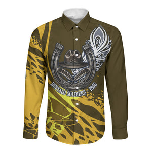 Buffalo Soldiers 9th And 10th Cavalry Regiments Long Sleeve Button Shirt Wild And Untamed Vintage Western Horseshoe Graphic Art