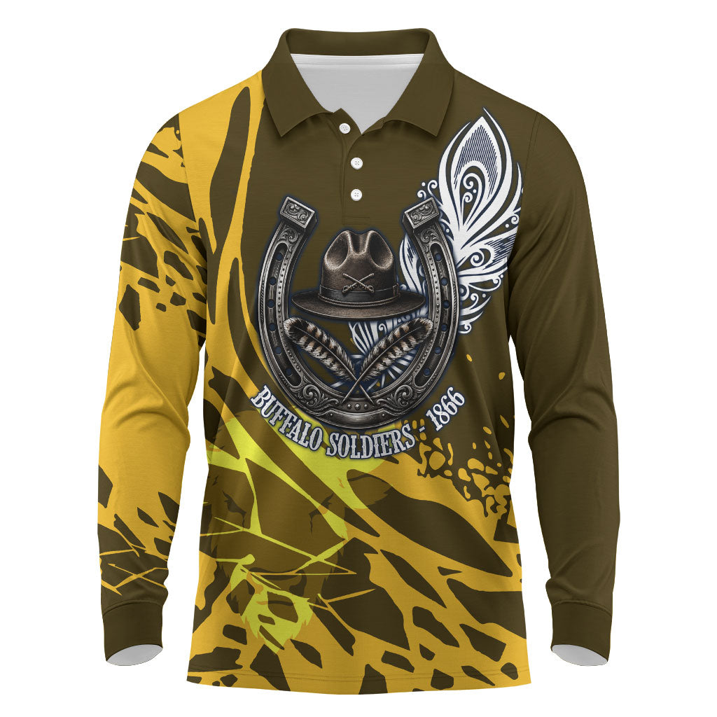 Buffalo Soldiers 9th And 10th Cavalry Regiments Long Sleeve Polo Shirt Wild And Untamed Vintage Western Horseshoe Graphic Art