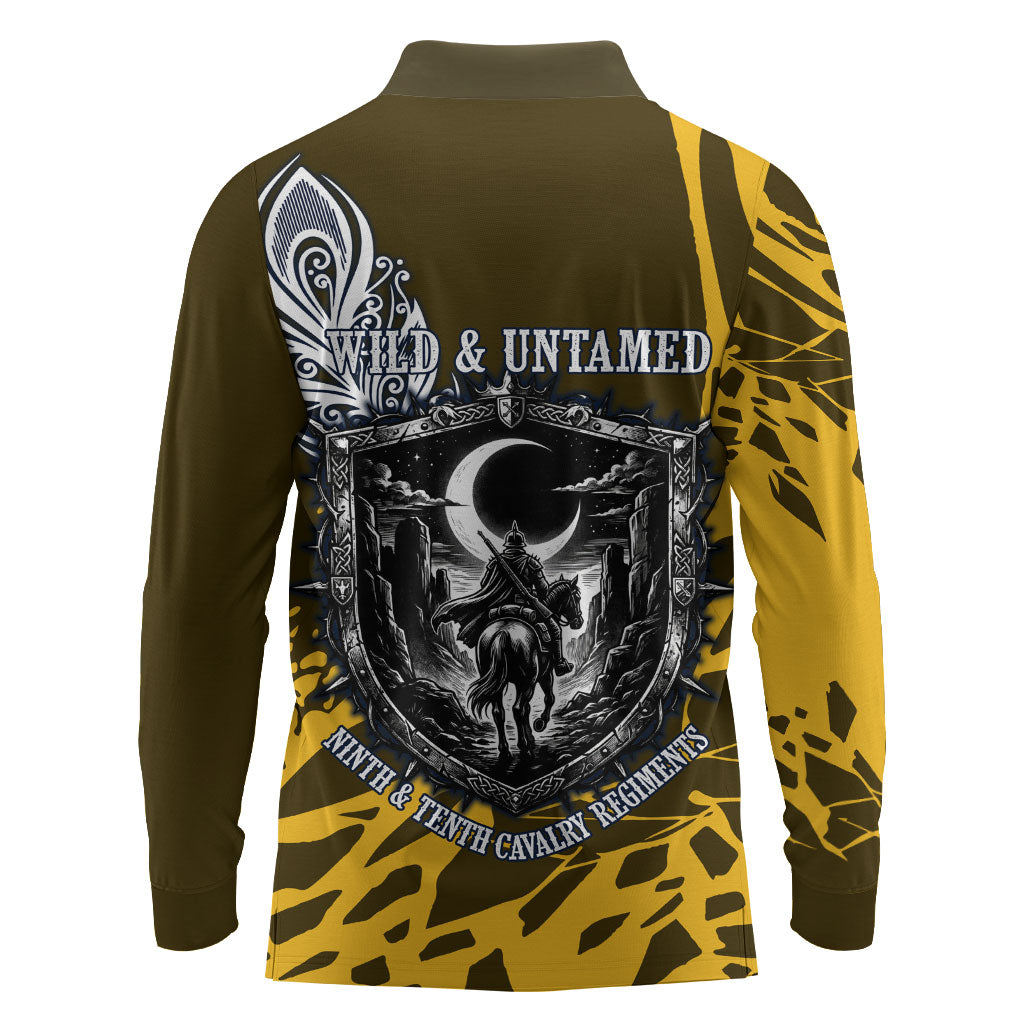 Buffalo Soldiers 9th And 10th Cavalry Regiments Long Sleeve Polo Shirt Wild And Untamed Vintage Western Horseshoe Graphic Art
