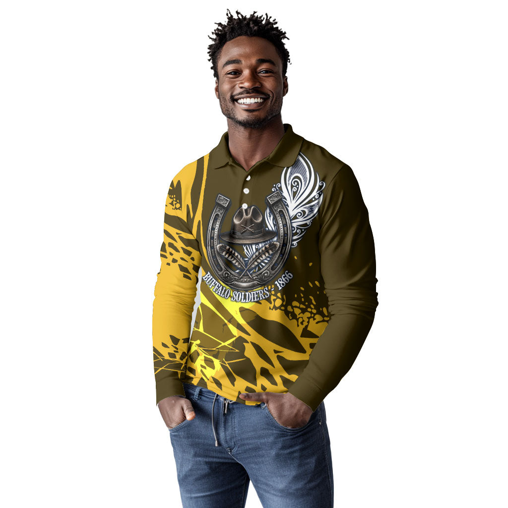 Buffalo Soldiers 9th And 10th Cavalry Regiments Long Sleeve Polo Shirt Wild And Untamed Vintage Western Horseshoe Graphic Art