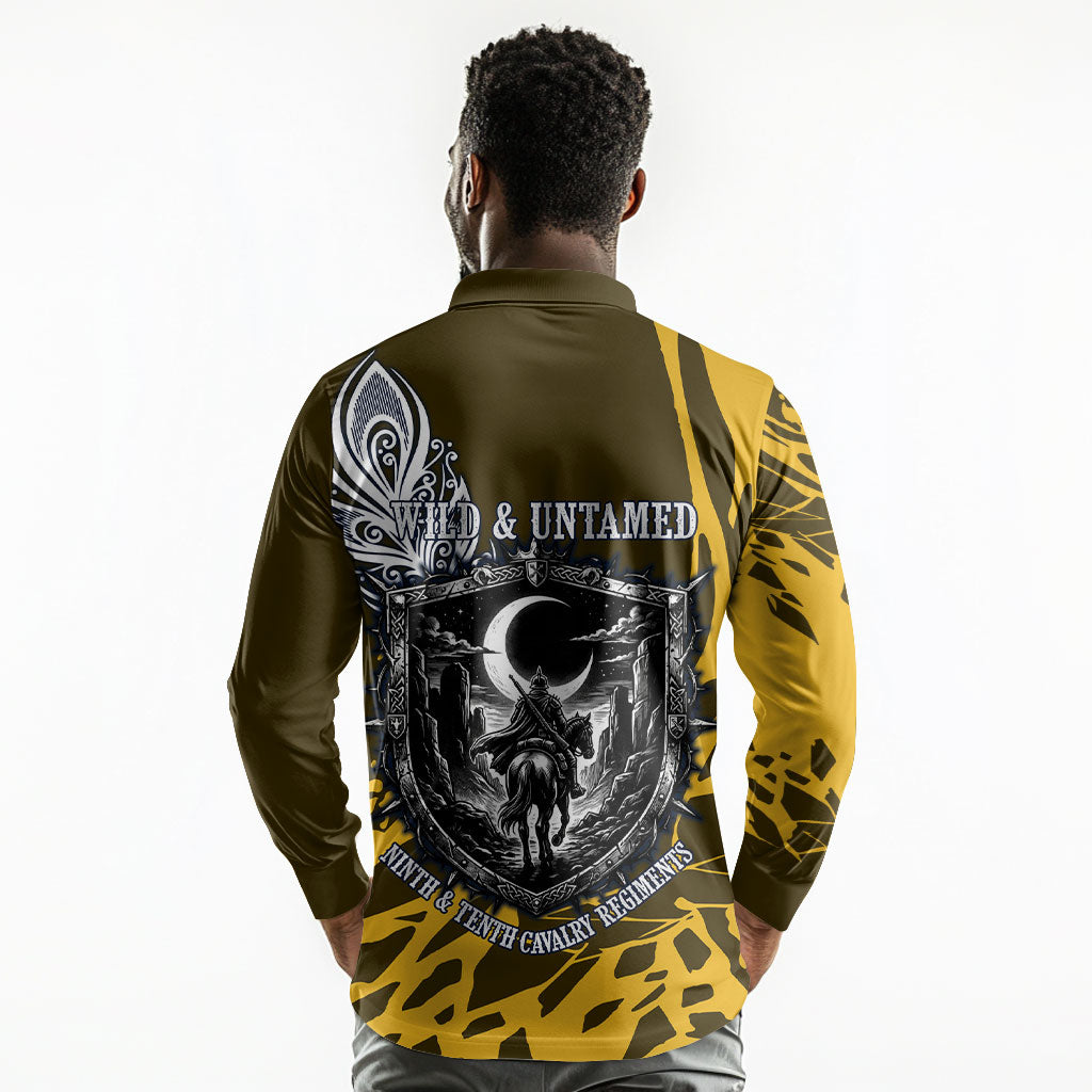 Buffalo Soldiers 9th And 10th Cavalry Regiments Long Sleeve Polo Shirt Wild And Untamed Vintage Western Horseshoe Graphic Art