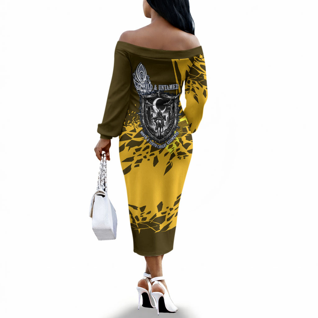 Buffalo Soldiers 9th And 10th Cavalry Regiments Off The Shoulder Long Sleeve Dress Wild And Untamed Vintage Western Horseshoe Graphic Art