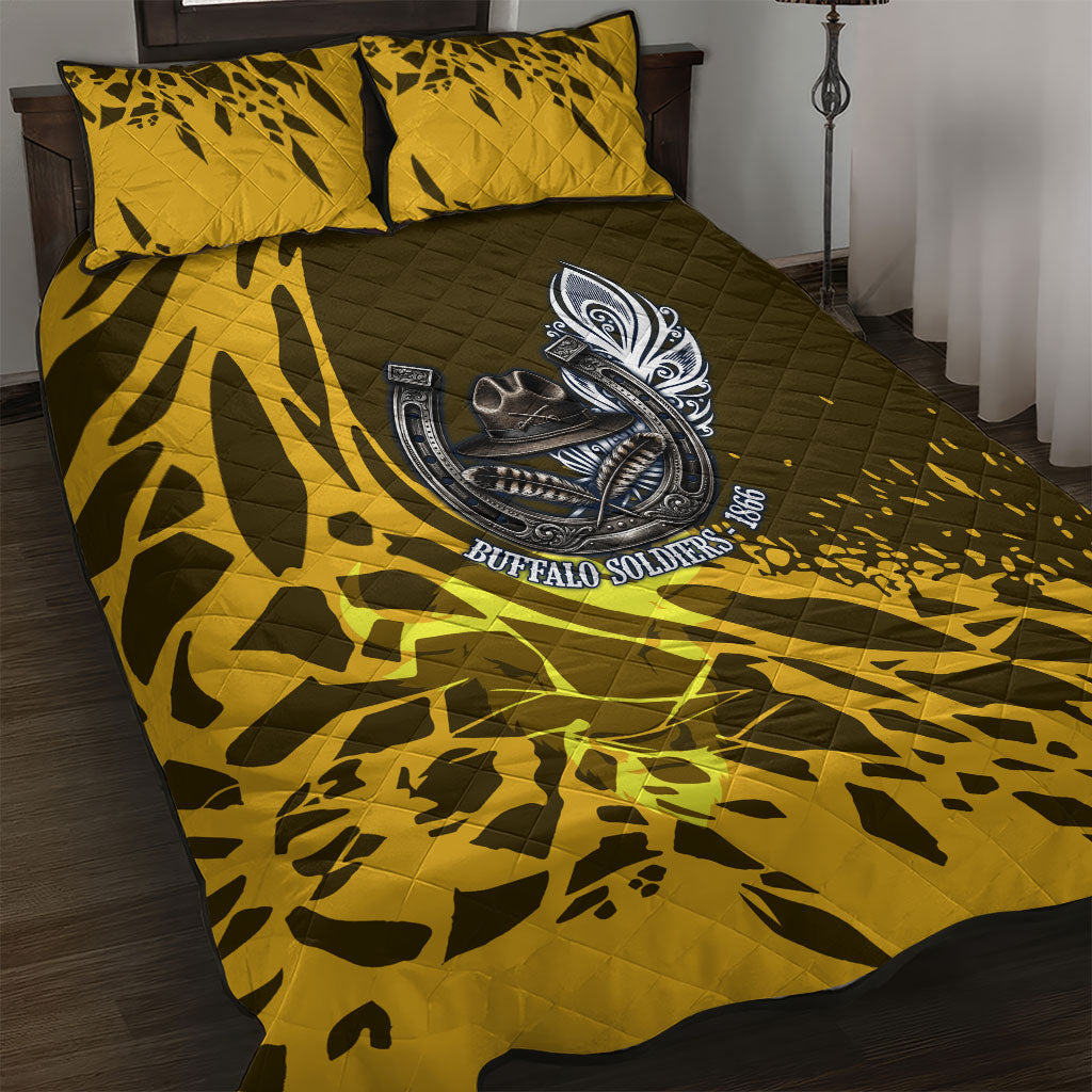 Buffalo Soldiers 9th And 10th Cavalry Regiments Quilt Bed Set Wild And Untamed Vintage Western Horseshoe Graphic Art