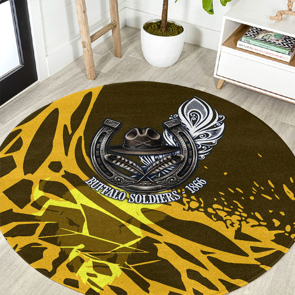 Buffalo Soldiers 9th And 10th Cavalry Regiments Round Carpet Wild And Untamed Vintage Western Horseshoe Graphic Art
