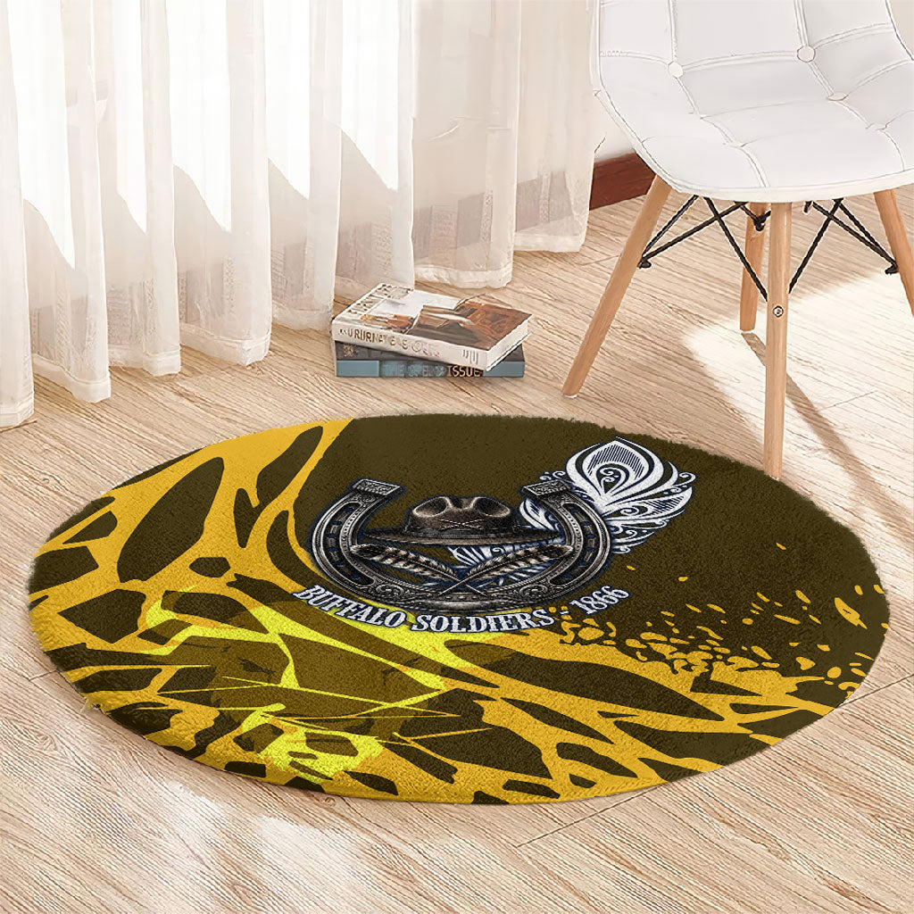Buffalo Soldiers 9th And 10th Cavalry Regiments Round Carpet Wild And Untamed Vintage Western Horseshoe Graphic Art