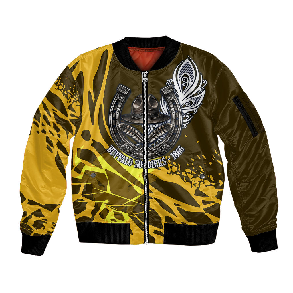 Buffalo Soldiers 9th And 10th Cavalry Regiments Sleeve Zip Bomber Jacket Wild And Untamed Vintage Western Horseshoe Graphic Art