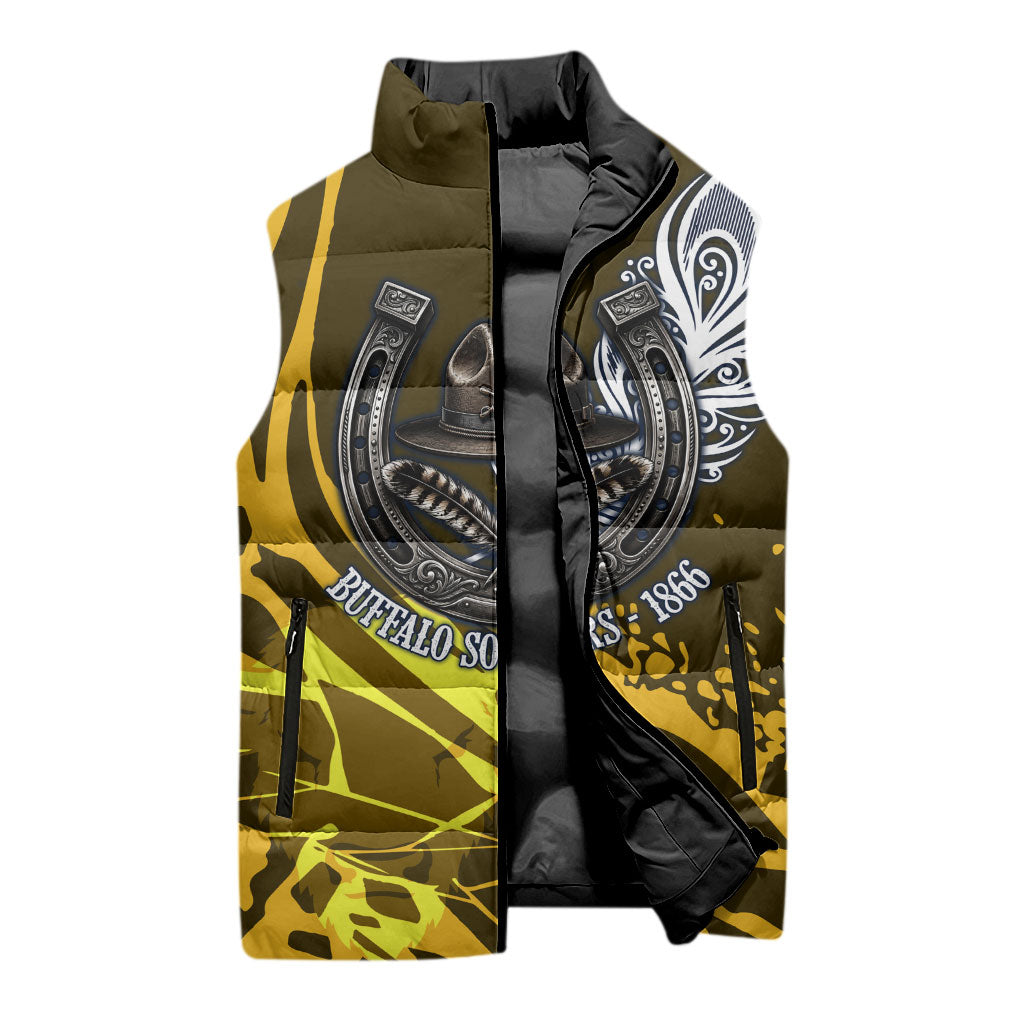 Buffalo Soldiers 9th And 10th Cavalry Regiments Sleeveless Puffer Jacket Wild And Untamed Vintage Western Horseshoe Graphic Art