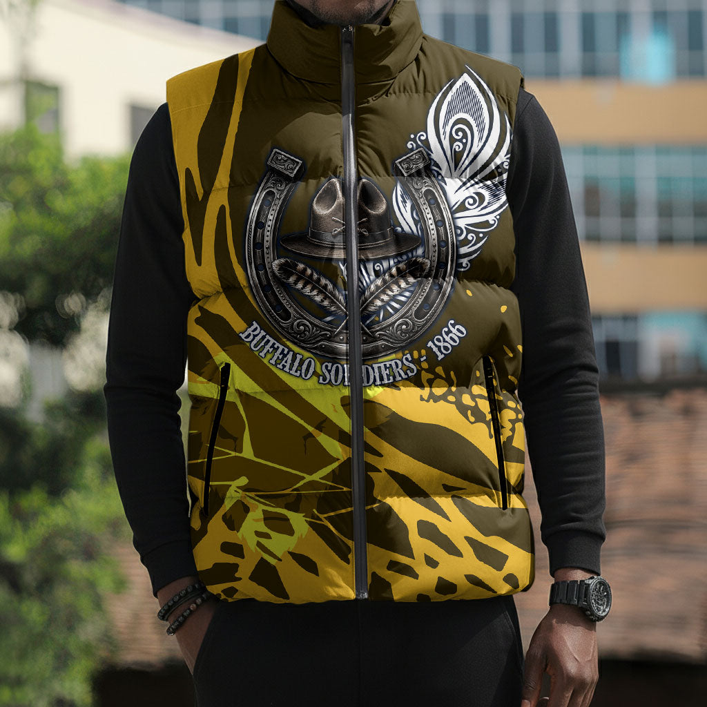Buffalo Soldiers 9th And 10th Cavalry Regiments Sleeveless Puffer Jacket Wild And Untamed Vintage Western Horseshoe Graphic Art