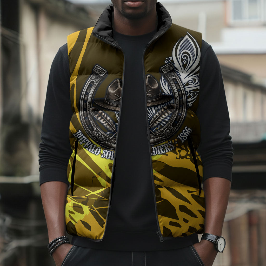Buffalo Soldiers 9th And 10th Cavalry Regiments Sleeveless Puffer Jacket Wild And Untamed Vintage Western Horseshoe Graphic Art