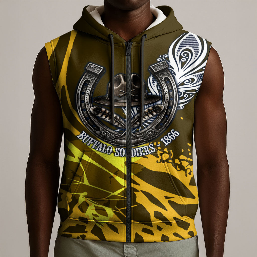 Buffalo Soldiers 9th And 10th Cavalry Regiments Sleeveless Zip Hoodie Wild And Untamed Vintage Western Horseshoe Graphic Art