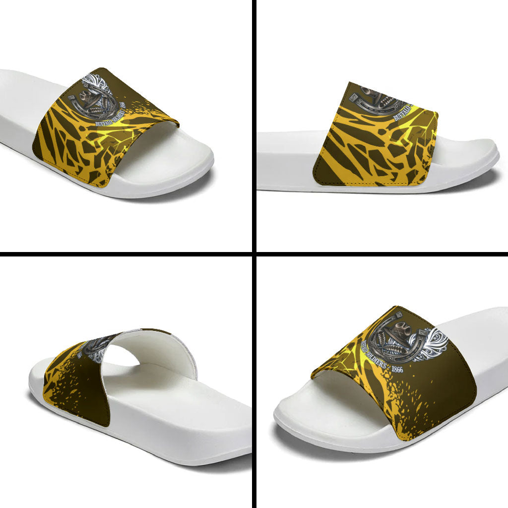 Buffalo Soldiers 9th And 10th Cavalry Regiments Slide Sandals Wild And Untamed Vintage Western Horseshoe Graphic Art