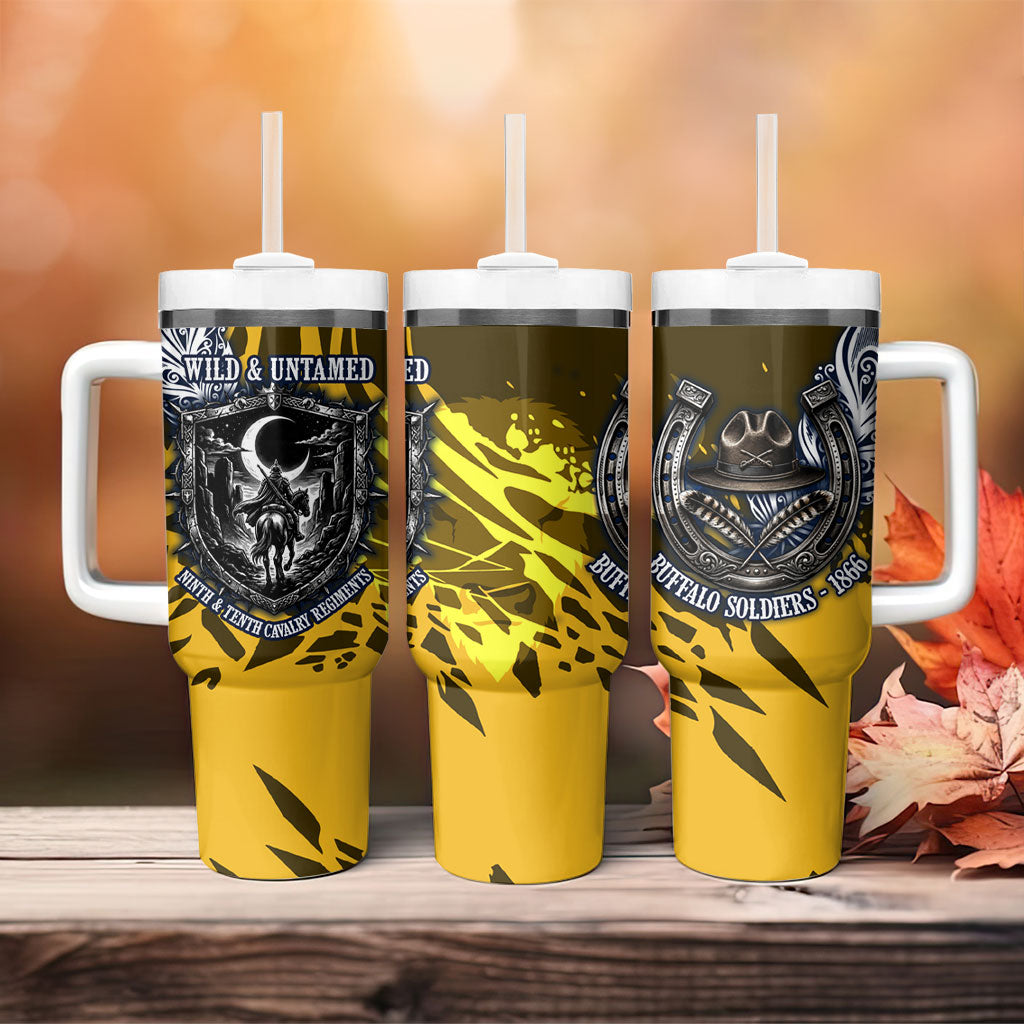 Buffalo Soldiers 9th And 10th Cavalry Regiments Tumbler With Handle Wild And Untamed Vintage Western Horseshoe Graphic Art