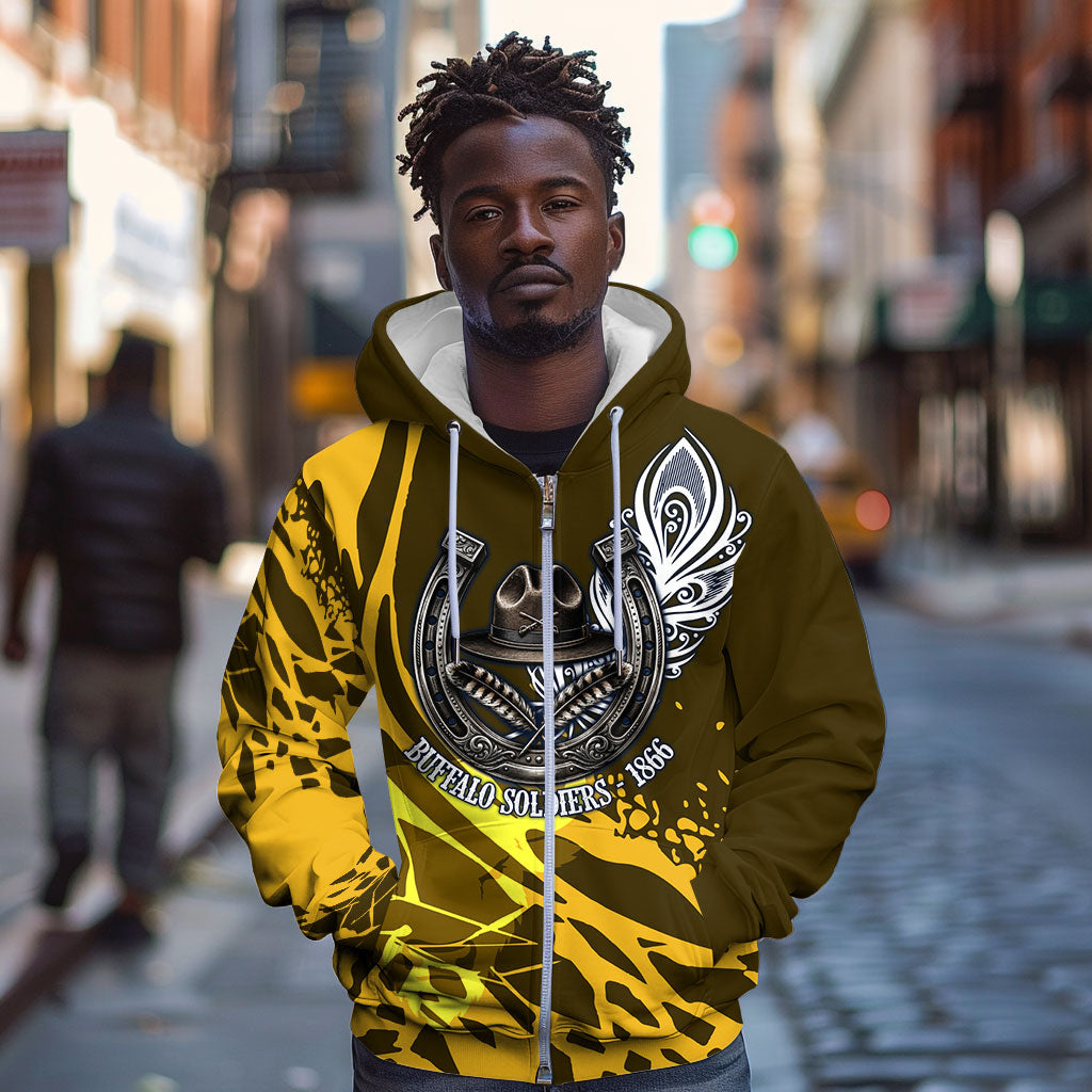 Buffalo Soldiers 9th And 10th Cavalry Regiments Zip Hoodie Wild And Untamed Vintage Western Horseshoe Graphic Art