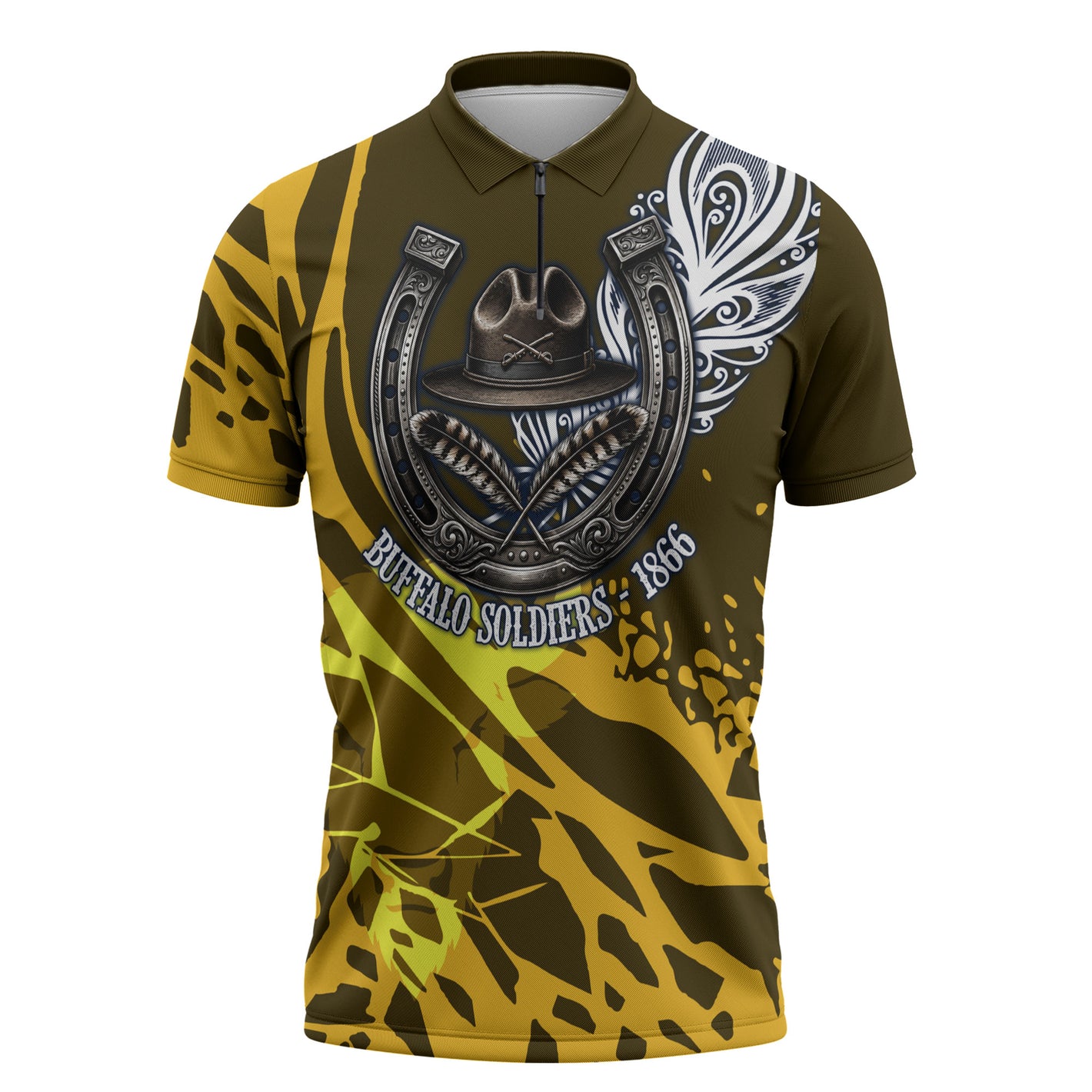 Buffalo Soldiers 9th And 10th Cavalry Regiments Zipper Polo Shirt Wild And Untamed Vintage Western Horseshoe Graphic Art