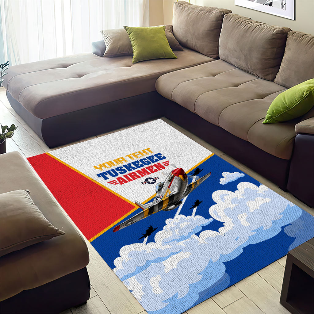 Personalized Tuskegee Airmen Area Rug Expect To Win P-51 Mustang Patriotic Aviation Art