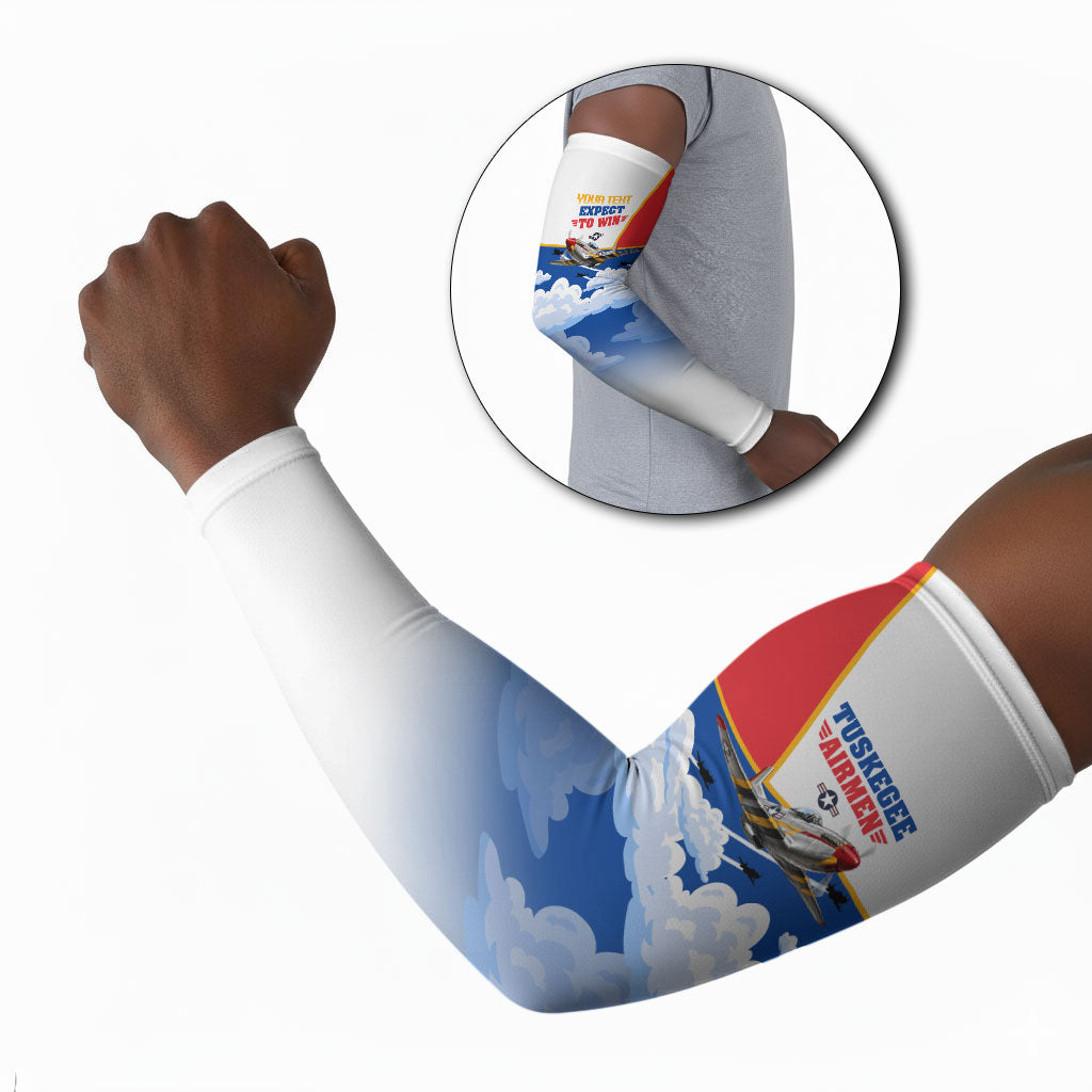 Personalized Tuskegee Airmen Arm Sleeves Expect To Win P-51 Mustang Patriotic Aviation Art