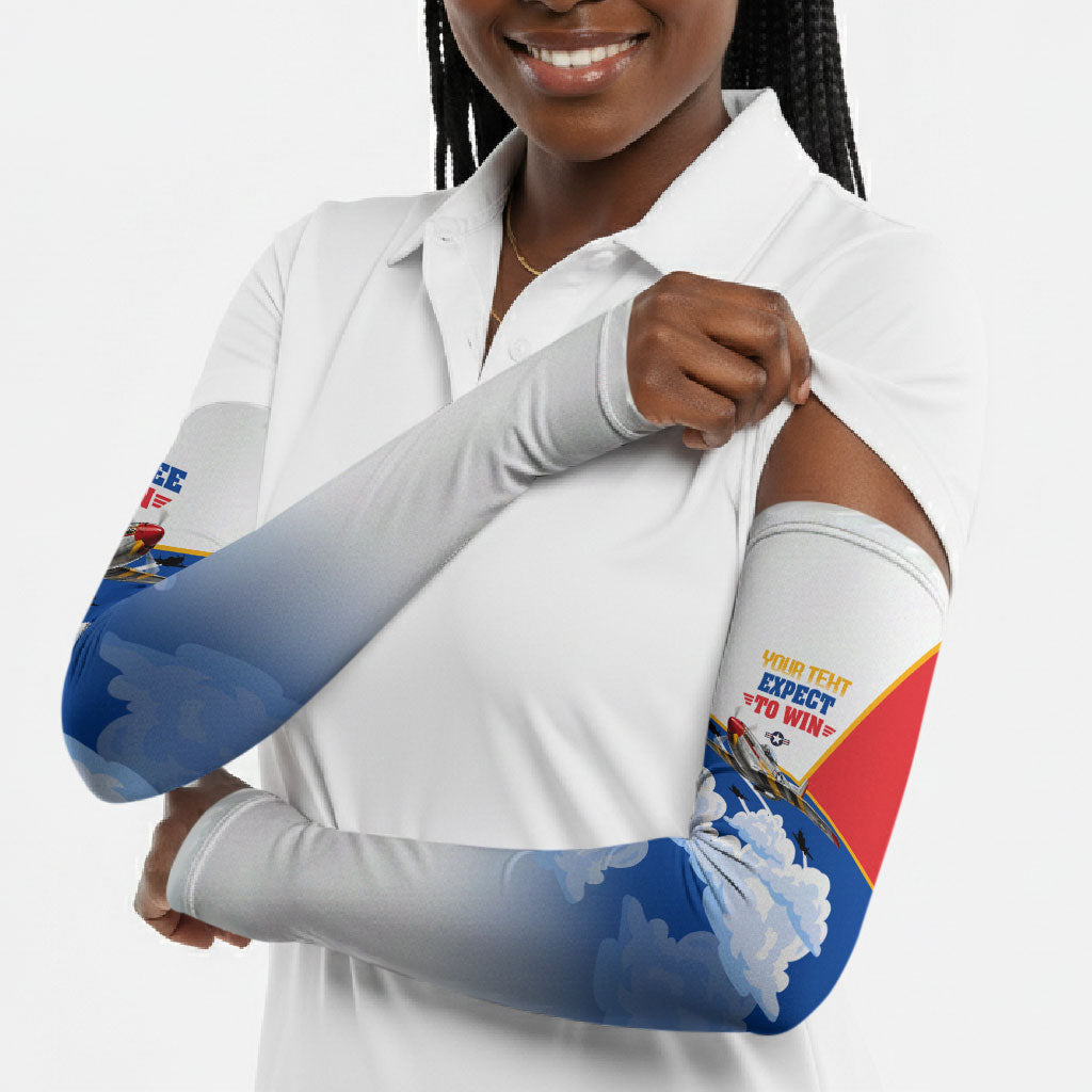 Personalized Tuskegee Airmen Arm Sleeves Expect To Win P-51 Mustang Patriotic Aviation Art